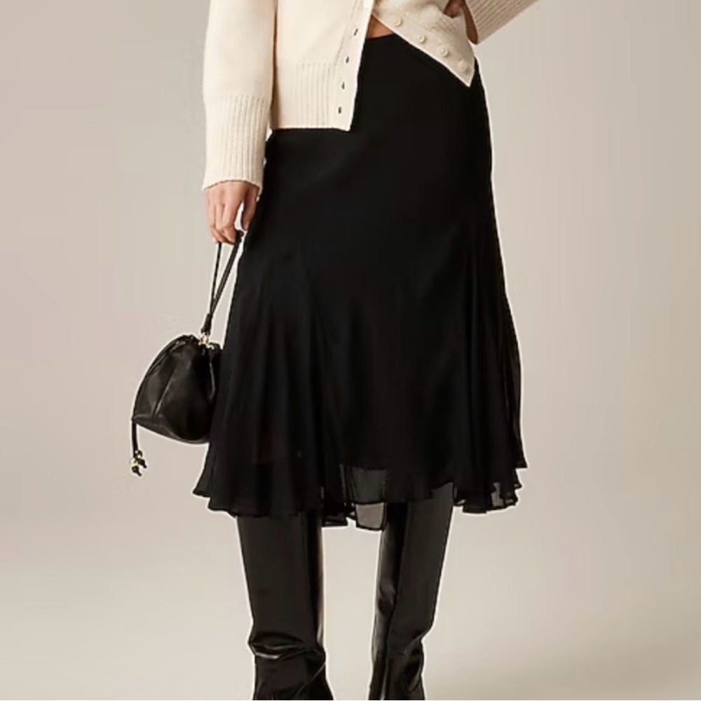 J crew black Tall Gwyneth flounce-hem skirt in chiffon